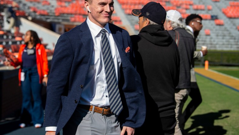 Auburn Tigers quarterback Bo Nix (10) walks the field before taking on Mississippi State Bulldogs at Jordan-Hare Stadium in Auburn, Ala., on Saturday, Nov. 13, 2021.