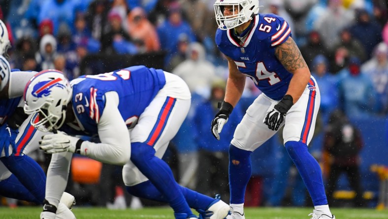 Nov 21, 2021; Orchard Park, New York, USA; Buffalo Bills outside linebacker A.J. Klein (54) against the Indianapolis Colts during the second half at Highmark Stadium. Mandatory Credit: Rich Barnes-USA TODAY Sports