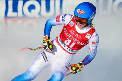 Dec 3, 2021; Lake Louise, Alberta, CAN; Mikaela Shiffrin of the United States during women's downhill race at the Lake Louise Audi FIS alpine skiing World Cup at Lake Louise. Mandatory Credit: Sergei Belski-USA TODAY Sports