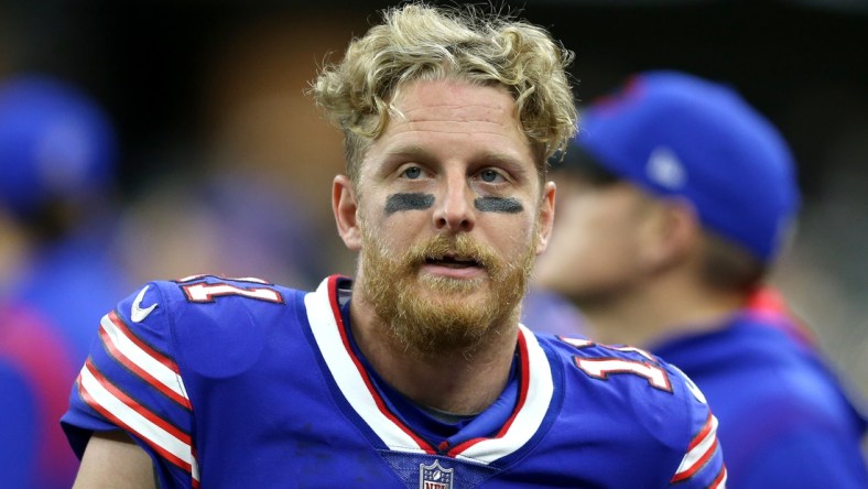 Nov 25, 2021; New Orleans, Louisiana, USA; Buffalo Bills wide receiver Cole Beasley (11) on the sidelines in the second half of their game against the New Orleans Saints at the Caesars Superdome. Mandatory Credit: Chuck Cook-USA TODAY Sports