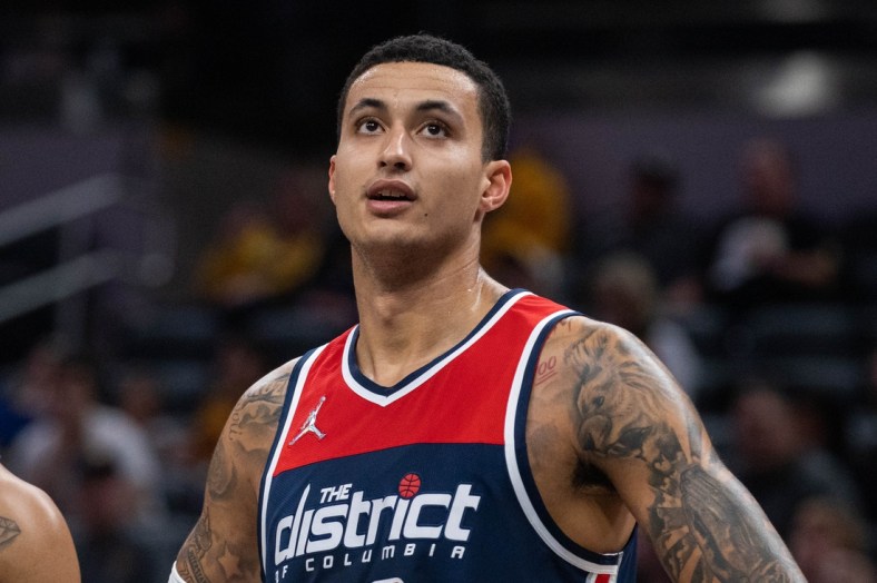 Dec 6, 2021; Indianapolis, Indiana, USA; Washington Wizards forward Kyle Kuzma (33) in the first half against the Indiana Pacers at Gainbridge Fieldhouse. Mandatory Credit: Trevor Ruszkowski-USA TODAY Sports