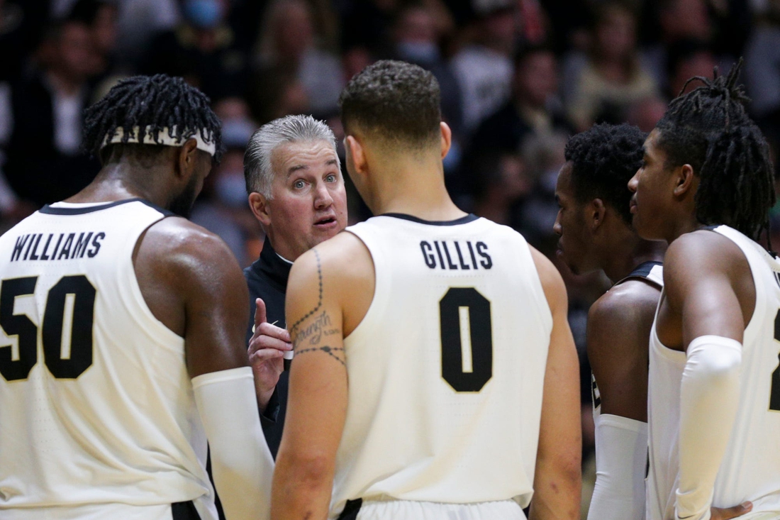 Purdue head coach Matt Painter reacts during a timeout in the second half of an NCAA men's basketball game, Friday, Dec. 3, 2021 at Mackey Arena in West Lafayette.

Bkc Purdue Vs Iowa