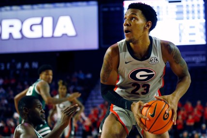 Georgia's Braelen Bridges (23) looks to shoot during an NCAA basketball game between Jacksonville and Georgia in Athens, Ga., on Tuesday, Dec. 7, 2021. Georgia won 69-58.