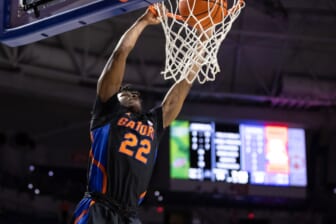 Dec 8, 2021; Gainesville, Florida, USA; Florida Gators guard Tyree Appleby (22) dunks the ball during the first half against the North Florida Ospreys at Billy Donovan Court at Exactech Arena. Mandatory Credit: Matt Pendleton-USA TODAY Sports