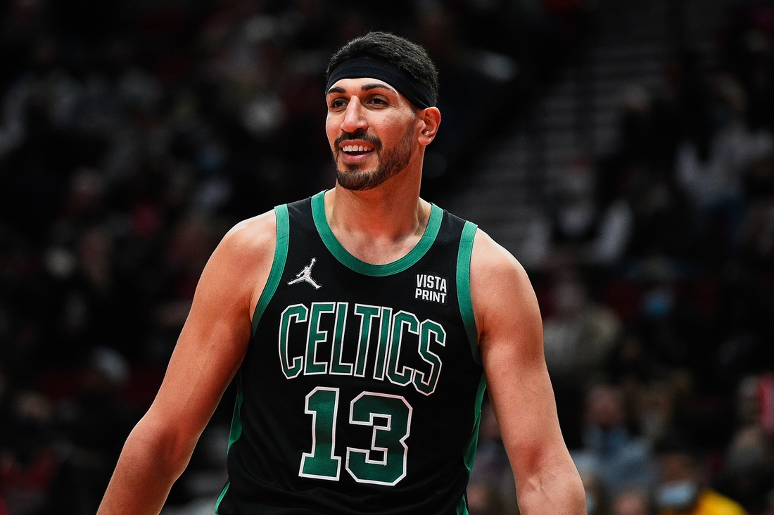 Dec 4, 2021; Portland, Oregon, USA; Boston Celtics center Enes Freedom (13) during a game against the Portland Trail Blazers at Moda Center. The Celtics won 145-117. Mandatory Credit: Troy Wayrynen-USA TODAY Sports