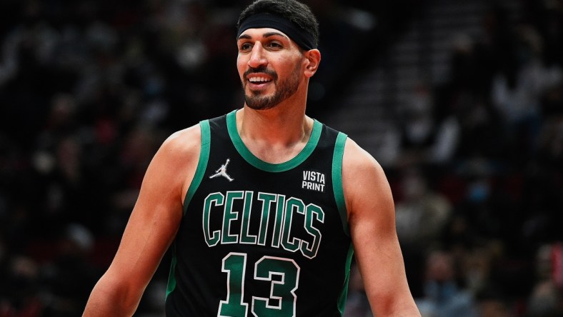 Dec 4, 2021; Portland, Oregon, USA; Boston Celtics center Enes Freedom (13) during a game against the Portland Trail Blazers at Moda Center. The Celtics won 145-117. Mandatory Credit: Troy Wayrynen-USA TODAY Sports