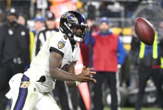 Dec 5, 2021; Pittsburgh, Pennsylvania, USA;  Baltimore Ravens quarterback Lamar Jackson (8) against the Pittsburgh Steelers during the third quarter at Heinz Field. Mandatory Credit: Philip G. Pavely-USA TODAY Sports