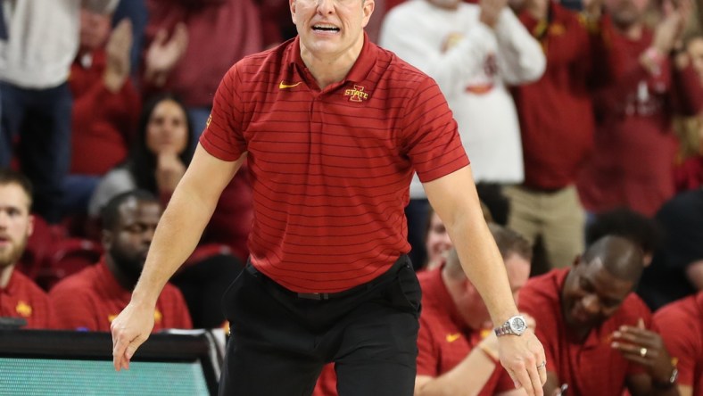 Dec 9, 2021; Ames, Iowa, USA; Iowa State Cyclones head coach T. J. Otzelberger looks on against the Iowa Hawkeyes at James H. Hilton Coliseum. Mandatory Credit: Reese Strickland-USA TODAY Sports