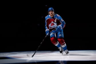 Dec 10, 2021; Denver, Colorado, USA; Colorado Avalanche left wing Gabriel Landeskog (92) is introduced before the game against the Detroit Red Wings at Ball Arena. Mandatory Credit: Isaiah J. Downing-USA TODAY Sports