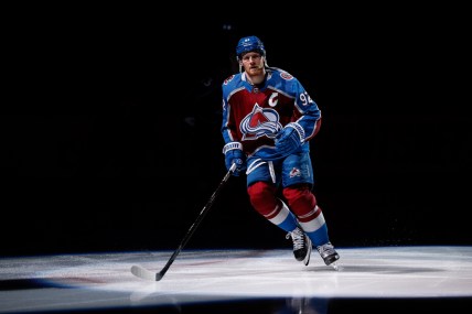 Dec 10, 2021; Denver, Colorado, USA; Colorado Avalanche left wing Gabriel Landeskog (92) is introduced before the game against the Detroit Red Wings at Ball Arena. Mandatory Credit: Isaiah J. Downing-USA TODAY Sports