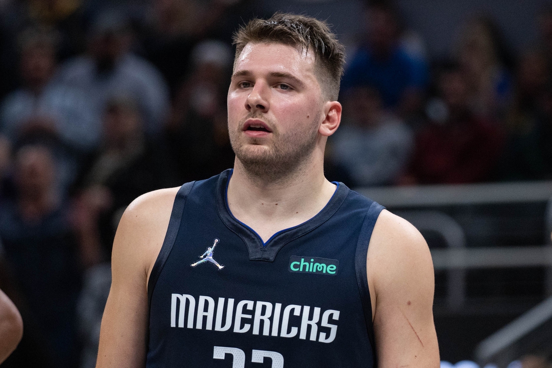 Dec 10, 2021; Indianapolis, Indiana, USA; Dallas Mavericks guard Luka Doncic (77)  in the second half against the Indiana Pacers at Gainbridge Fieldhouse. Mandatory Credit: Trevor Ruszkowski-USA TODAY Sports