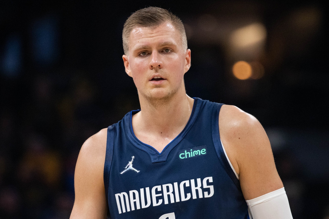 Dec 10, 2021; Indianapolis, Indiana, USA; Dallas Mavericks center Kristaps Porzingis (6)  in the first half against the Indiana Pacers at Gainbridge Fieldhouse. Mandatory Credit: Trevor Ruszkowski-USA TODAY Sports