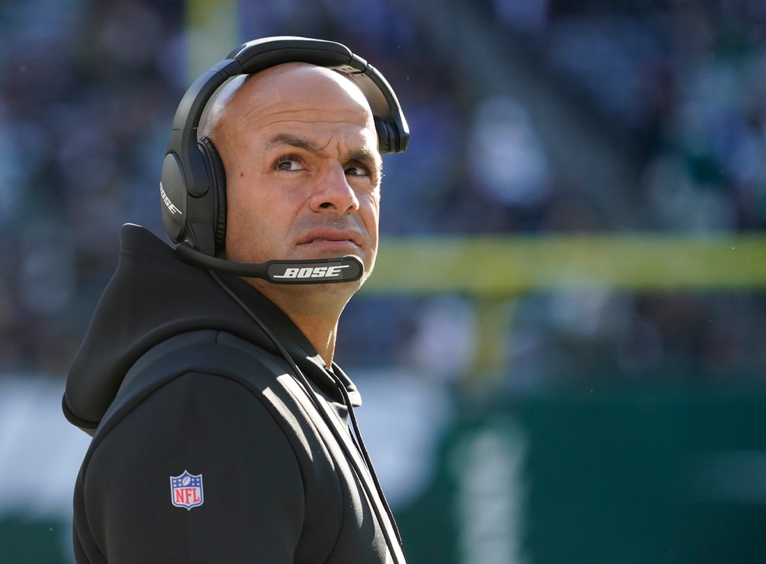 Dec 12, 2021; East Rutherford, N.J.,USA;  
New York Jets head coach Robert Saleh in the first half against the New Orleans Saints at MetLife Stadium. Mandatory Credit: Robert Deutsch-USA TODAY Sports