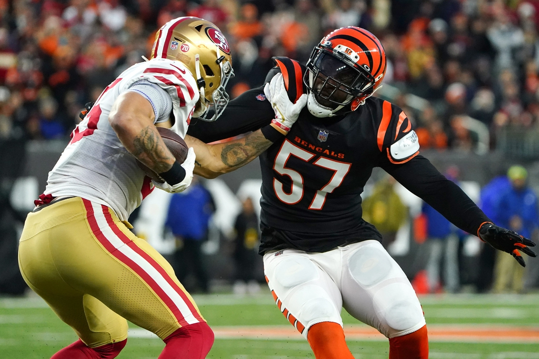 Cincinnati Bengals linebacker Germaine Pratt (57) looks on after