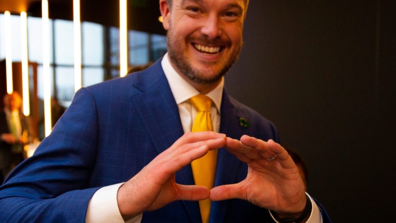 New University of Oregon football coach Dan Lanning flashes the "O" Monday after being introduced as the head coach for the Ducks in Eugene. Lanning  joins the Ducks in his first head coaching job.  Previously defensive coordinator for the University of Georgia (12-1), Lanning  was a hot commodity around college football circles, running a Georgia defense that is arguably the best in the country. Read more in Sports, Page 1B.

Eug 121321 Lanning 04