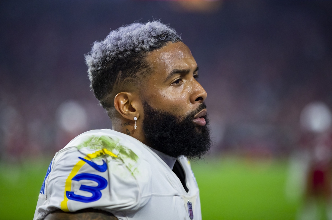 Dec 13, 2021; Glendale, Arizona, USA; Los Angeles Rams wide receiver Odell Beckham Jr. (3) against the Arizona Cardinals at State Farm Stadium. Mandatory Credit: Mark J. Rebilas-USA TODAY Sports