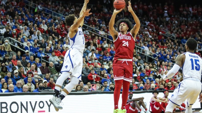 Dec 12, 2021; Newark, New Jersey, USA;  Rutgers Scarlet Knights forward Ron Harper Jr. (24) at Prudential Center. Mandatory Credit: Wendell Cruz-USA TODAY Sports