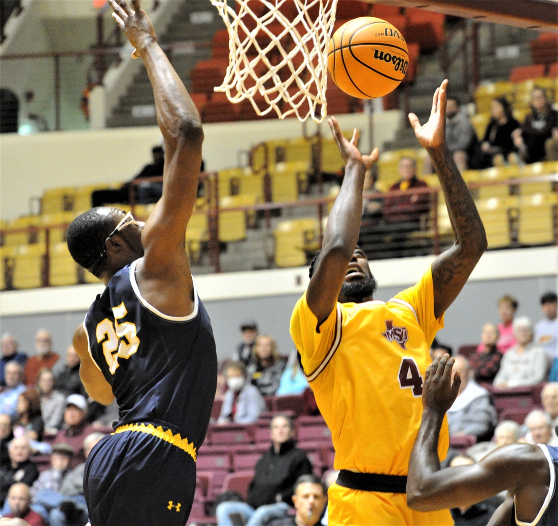 MSU's Jalin Brown reaches up for the basket against Texas A&M Commerce on Thursday, December 16, 2021 at Midwestern State University.

BKC-MSU-A&MCOMMERCE1