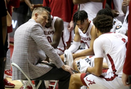 Alabama Head Coach Nate Oats works with the Crimson Tide players during a timeout in the game with Jacksonville State in Coleman Coliseum Saturday, Dec. 18, 2021. [Staff Photo/Gary Cosby Jr.]

Alabama Vs Jacksonville State Men S Basketball