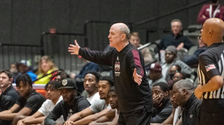 Mississippi State head coach Ben Howland reacts to a play in the first half of the NCAA basketball game against Winthrop at the Mississippi Coliseum in Jackson, Miss., Tuesday, Dec. 21, 2021.Tcl Ms State Winthrop06