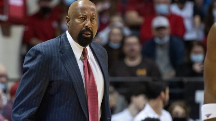 Dec 22, 2021; Bloomington, Indiana, USA; Indiana Hoosiers head coach Mike Woodson in the first half against the Northern Kentucky Norse at Simon Skjodt Assembly Hall. Mandatory Credit: Trevor Ruszkowski-USA TODAY Sports