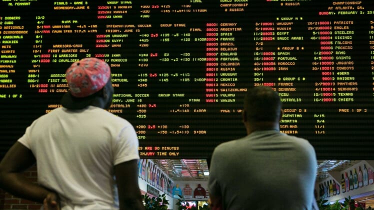 June 5, 2018; Stanton, DE, USA; At 1:30 p.m. today Tuesday, June 5, 2018, Delaware launches the country's first full-scale sports betting operation outside of Nevada as people roll into the Casino at Delaware Park in Stanton, Del. to wager their bets. Mandatory Credit: Suchat Pederson/The News Journal via USA TODAY NETWORK