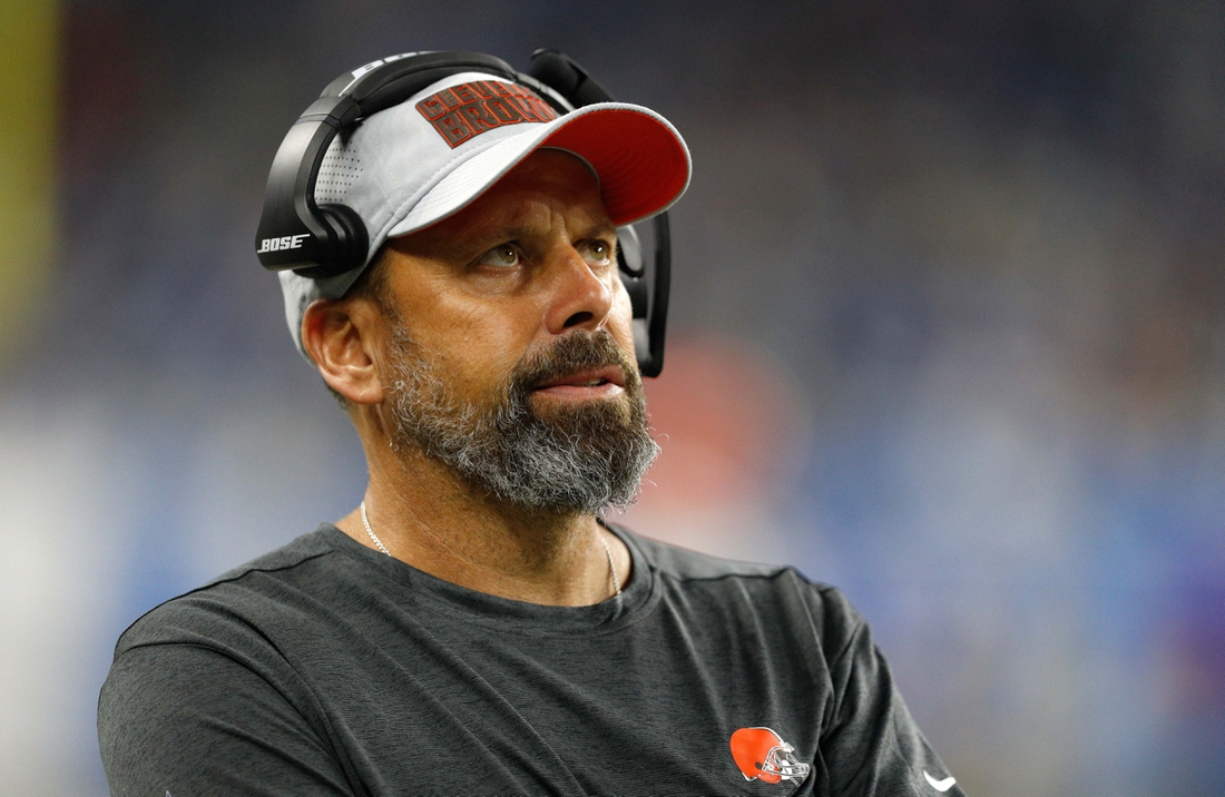 Aug 30, 2018; Detroit, MI, USA; Cleveland Browns offensive coordinator Todd Haley looks up from the sidelines during the fourth quarter against the Detroit Lions at Ford Field. Mandatory Credit: Raj Mehta-USA TODAY Sports