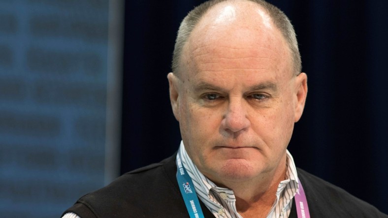 Feb 27, 2019; Indianapolis, IN, USA; Pittsburgh Steelers general manager Kevin Colbert speaks to media during the 2019 NFL Combine at Indianapolis Convention Center. Mandatory Credit: Trevor Ruszkowski-USA TODAY Sports