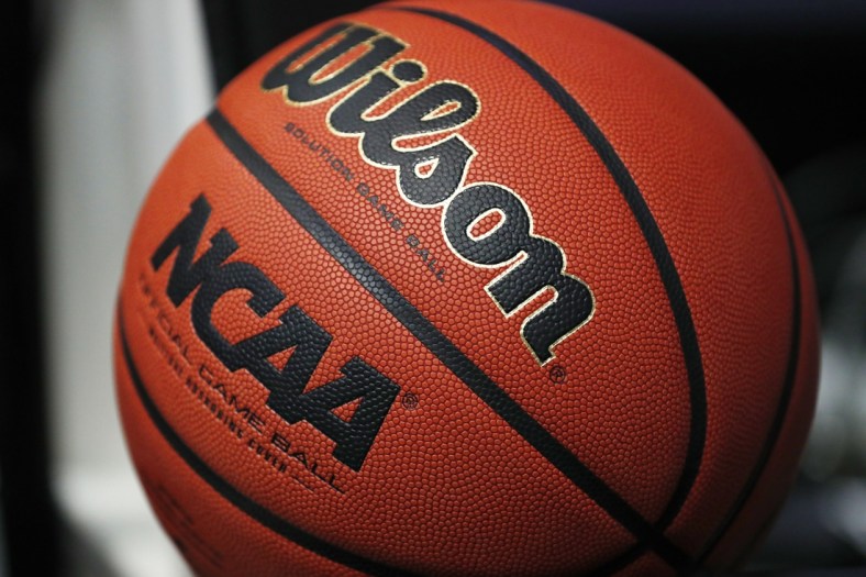Mar 19, 2019; Dayton, OH, USA; General view of NCAA ball during practice before the First Four in the 2019 NCAA Tournament at Dayton Arena. Mandatory Credit: Rick Osentoski-USA TODAY Sports