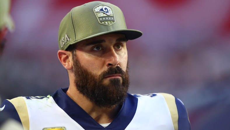 Dec 1, 2019; Glendale, AZ, USA; Los Angeles Rams safety Eric Weddle (32) against the Arizona Cardinals at State Farm Stadium. Mandatory Credit: Mark J. Rebilas-USA TODAY Sports