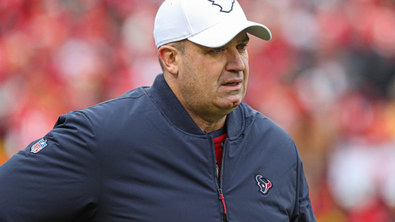 Jan 12, 2020; Kansas City, Missouri, USA; Houston Texans head coach Bill O'Brien takes the field before a AFC Divisional Round playoff football game against the Kansas City Chiefs at Arrowhead Stadium. Mandatory Credit: Jay Biggerstaff-USA TODAY Sports