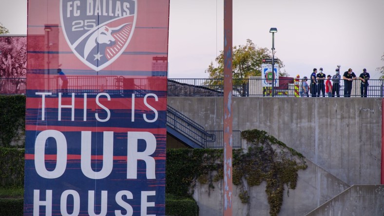 Oct 3, 2020; Frisco, Texas, USA; A view of an FC Dallas This is Our House Banner before the game between FC Dallas and the Columbus Crew at Toyota Stadium. Mandatory Credit: Jerome Miron-USA TODAY Sports