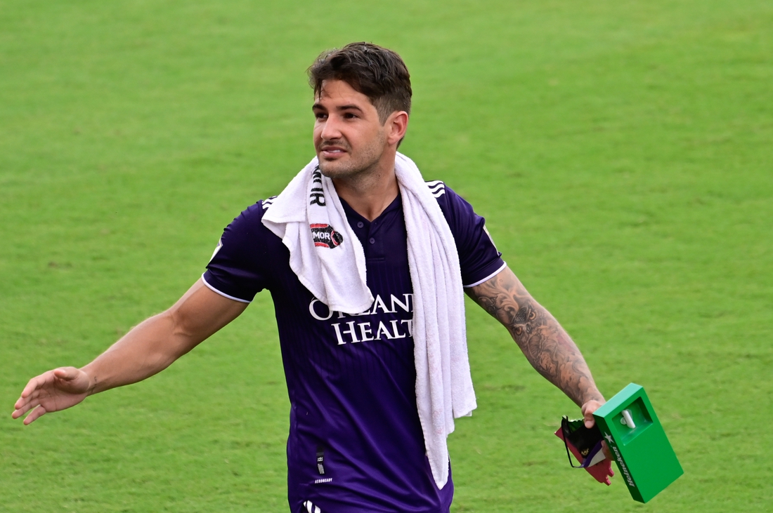 Apr 17, 2021; Orlando, Florida, USA; Orlando City SC forward Alexandre Pato (7) looks on after the game against the Atlanta United FC at Orlando City Stadium. Mandatory Credit: Douglas DeFelice-USA TODAY Sports