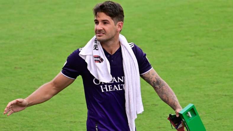 Apr 17, 2021; Orlando, Florida, USA; Orlando City SC forward Alexandre Pato (7) looks on after the game against the Atlanta United FC at Orlando City Stadium. Mandatory Credit: Douglas DeFelice-USA TODAY Sports