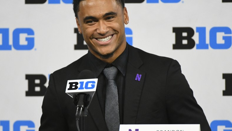 Jul 22, 2021; Indianapolis, Indiana, USA; Northwestern Wildcats safety Brandon Joseph speaks to the media during Big 10 media days at Lucas Oil Stadium. Mandatory Credit: Robert Goddin-USA TODAY Sports