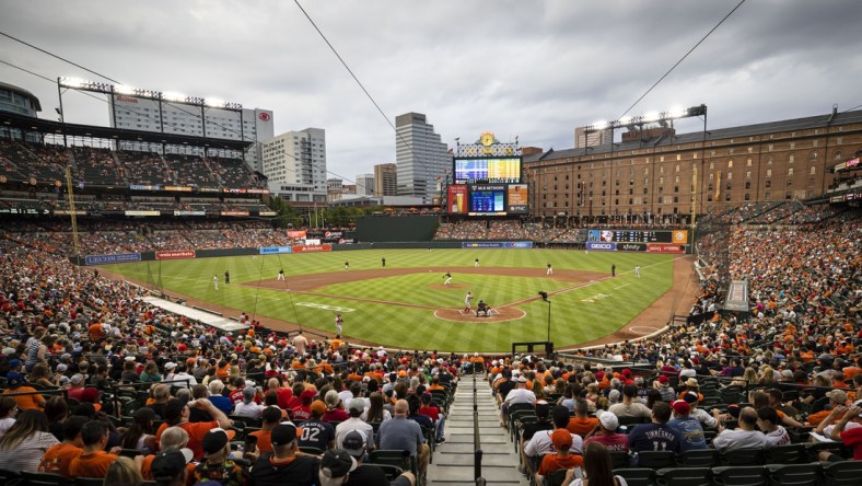 Jul 24, 2021; Baltimore, Maryland, USA; A general view of the stadium during the fifth inning of the game between the Baltimore Orioles and the Washington Nationals at Oriole Park at Camden Yards. Mandatory Credit: Scott Taetsch-USA TODAY Sports