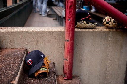 Minnesota Twins hats and gloves sit on the steps of the dugout before the MLB Interleague game between the Cincinnati Reds and the Minnesota Twins at Great American Ball Park in downtown Cincinnati on Wednesday, August 4, 2021.

Minnesota Twins At Cincinnati Reds
