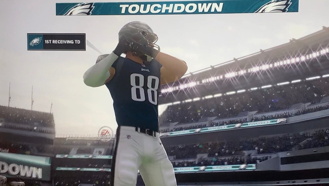 Dallas Goedert celebrates a touchdown on Madden 22

Img E0603