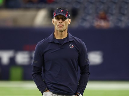 Sep 23, 2021; Houston, Texas, USA; Houston Texans general manager Nick Caserio walks on the field before the game against the Carolina Panthers at NRG Stadium. Mandatory Credit: Troy Taormina-USA TODAY Sports