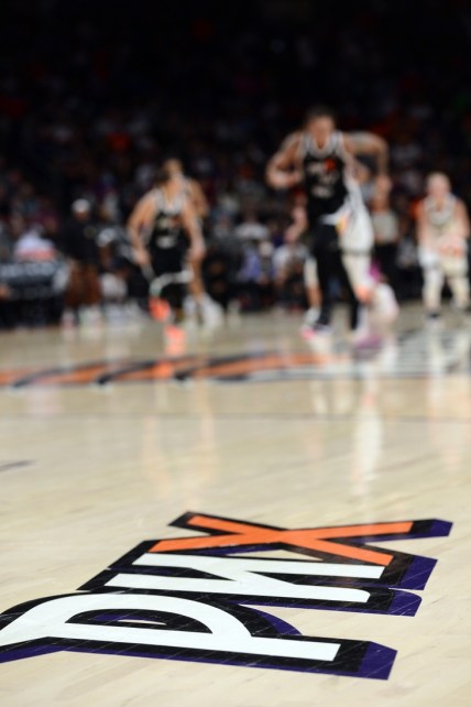Oct 13, 2021; Phoenix, Arizona, USA; A view of court art during the second half of game two of the 2021 WNBA Finals between the Phoenix Mercury and the Chicago Sky at Footprint Center. Mandatory Credit: Joe Camporeale-USA TODAY Sports