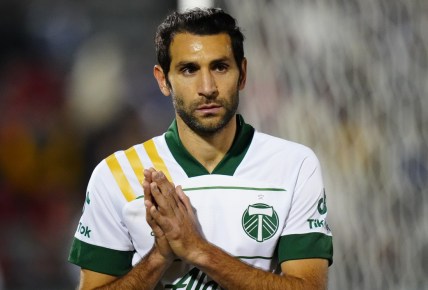 Oct 23, 2021; Commerce City, Colorado, USA; Portland Timbers midfielder Diego Valeri (8) leaves the pitch in the second half against the Colorado Rapids at Dick's Sporting Goods Park. Mandatory Credit: Ron Chenoy-USA TODAY Sports