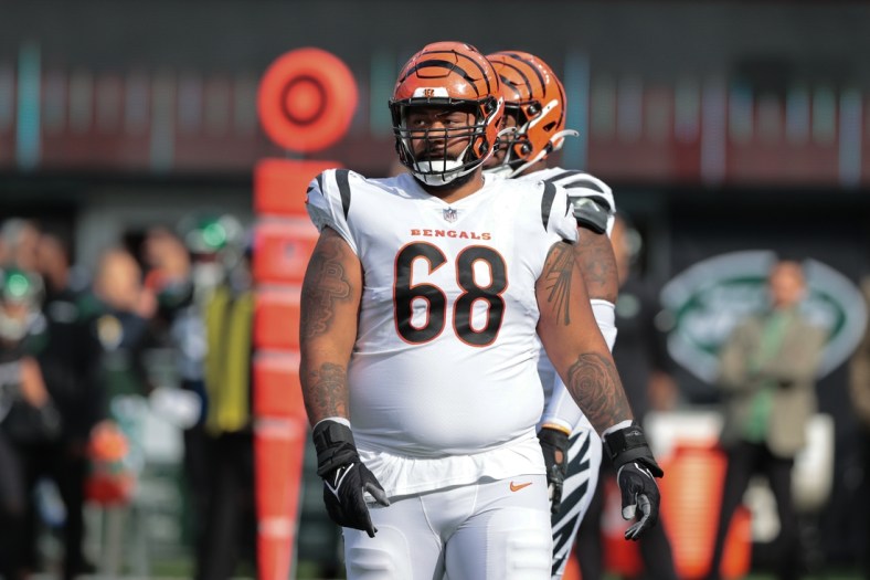 Oct 31, 2021; East Rutherford, New Jersey, USA; Cincinnati Bengals defensive end Josh Tupou (68) during the first half against the New York Jets at MetLife Stadium. Mandatory Credit: Vincent Carchietta-USA TODAY Sports