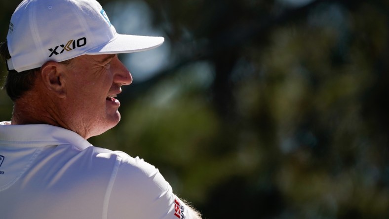 Nov 11, 2021; Phoenix, Arizona, USA; Ernie Els warms up on the practice range during the first round of the Charles Schwab Cup Championship golf tournament at Phoenix Country Club. Mandatory Credit: Allan Henry-USA TODAY Sports