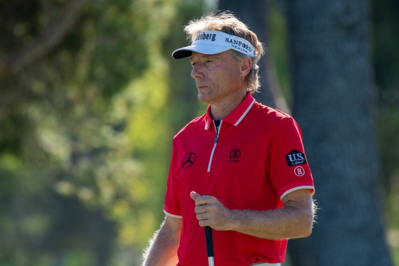 Nov 14, 2021; Phoenix, Arizona, USA; Bernhard Langer on the green of the eighth during the final round of the Charles Schwab Cup Championship golf tournament at Phoenix Country Club. Mandatory Credit: Allan Henry-USA TODAY Sports
