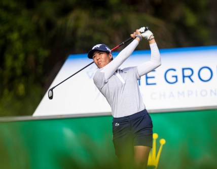 Celine Boutier plays the third round of the CME Group Tour Championship at Ritz Carlton Golf Resort , Tiburon Golf Club in Naples on Saturday, Nov. 20, 2021. She was tied for the lead with several other players.

Celine5