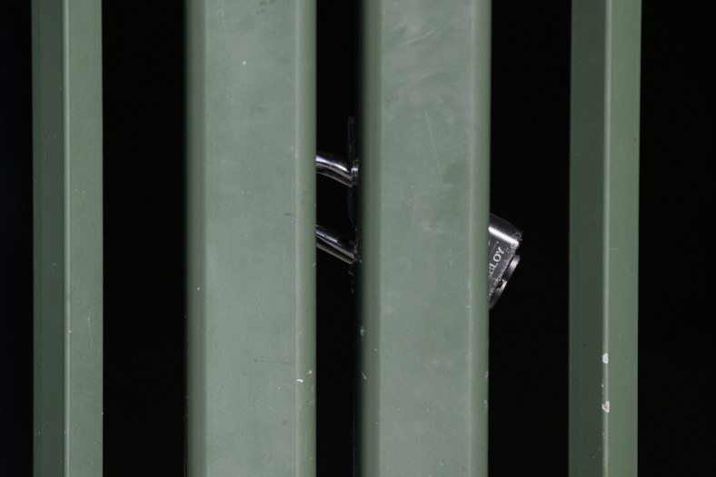 Dec 2, 2021; Chicago, IL, USA; Locked gate to Wrigley Field is seen on the first day of Major League Baseball lockout. Mandatory Credit: Kamil Krzaczynski-USA TODAY Sports
