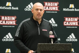 UL offensive coordinator Rob Sale speaks to members of the media at the Ragin' Cajuns Football Media Day Thursday, Aug. 2, 2018.Cajuns Media Day No Cutlines 5824