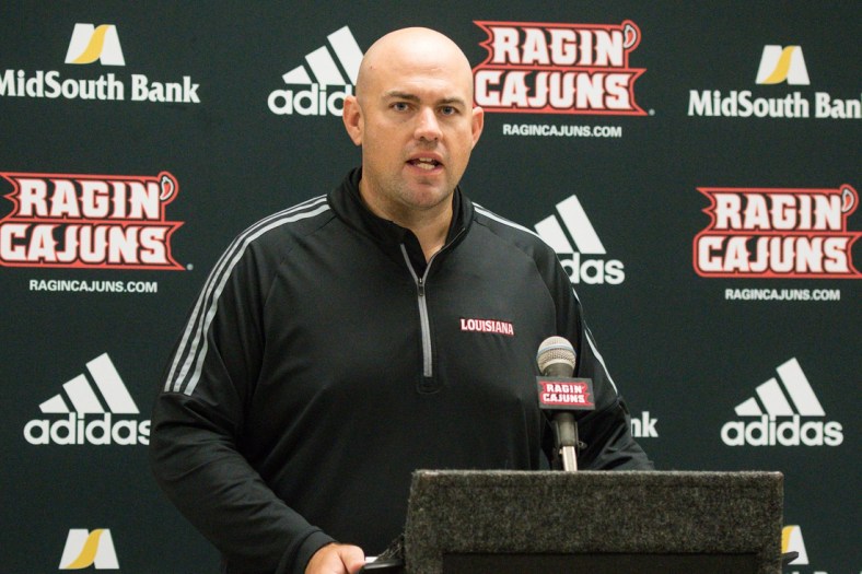 UL offensive coordinator Rob Sale speaks to members of the media at the Ragin' Cajuns Football Media Day Thursday, Aug. 2, 2018.

Cajuns Media Day No Cutlines 5824