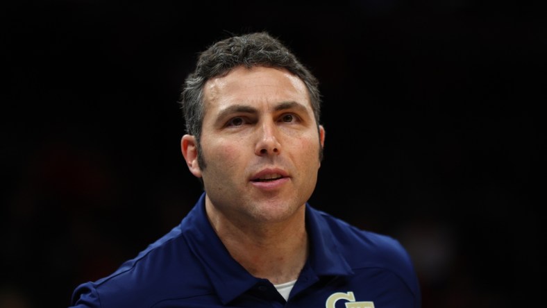 Dec 18, 2021; Phoenix, Arizona, USA; Georgia Tech Yellow Jackets head coach Josh Pastner against the Southern California Trojans during the Colangelo Classic at Footprint Center. Mandatory Credit: Mark J. Rebilas-USA TODAY Sports