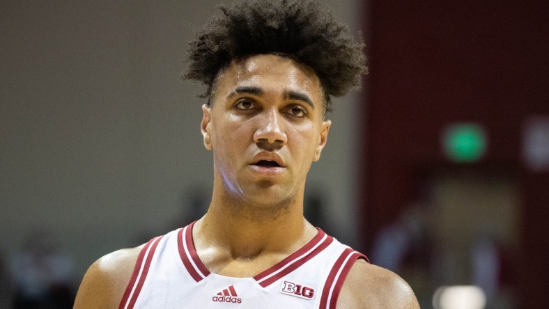 Dec 22, 2021; Bloomington, Indiana, USA; Indiana Hoosiers forward Trayce Jackson-Davis (23) in the first half against the Northern Kentucky Norse at Simon Skjodt Assembly Hall. Mandatory Credit: Trevor Ruszkowski-USA TODAY Sports